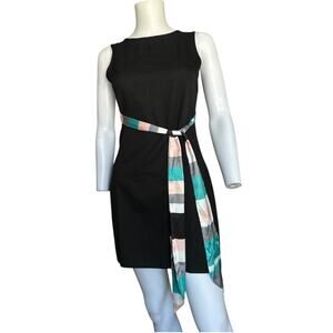 Womens extra small mini black sleeveless shift dress tie waist detail open back